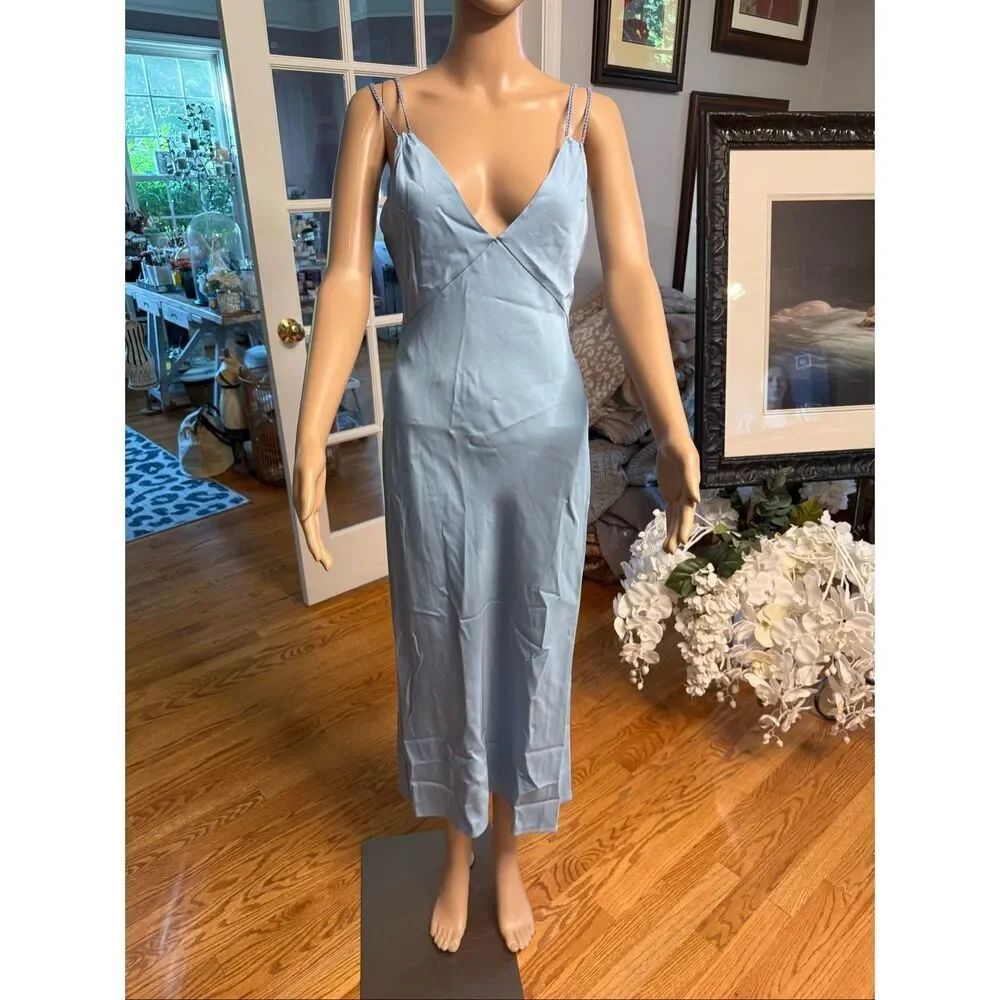 Alice + Olivia Light Blue Sleek Braided Spaghetti Strap Sexy Maxi Dress sz 2 NWT
